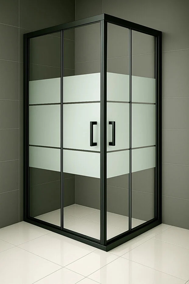 Duşakabin Kare 5mm Siyah Kumlama Box Desen Cam 190 Cm